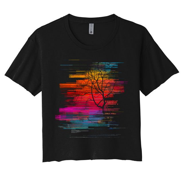 Sunset Glitch Tree Crop Top