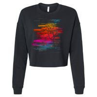 Sunset Glitch Tree Cropped Pullover Crew