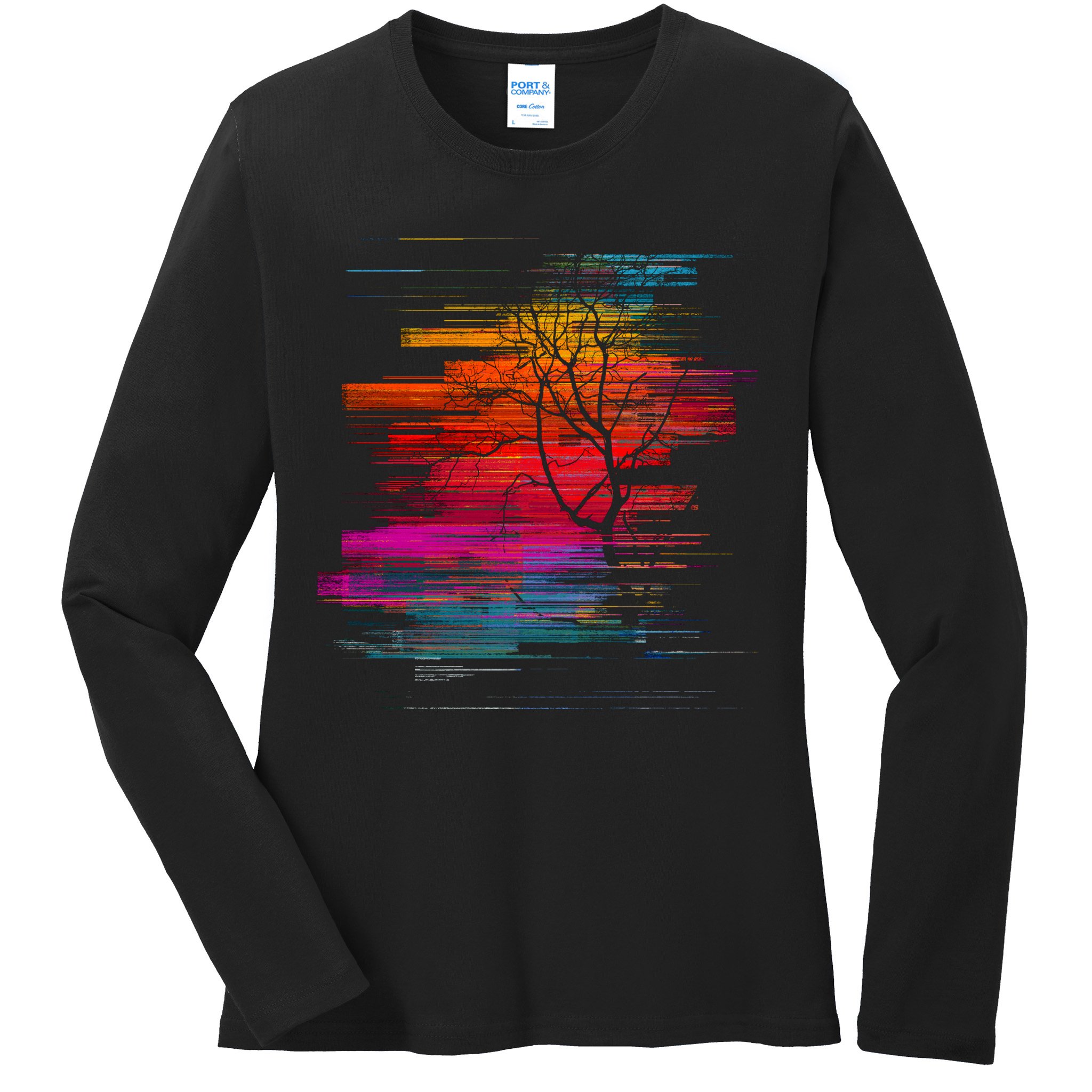 Sunset Glitch Tree Ladies Long Sleeve Shirt