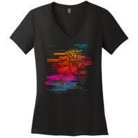 Sunset Glitch Tree Women's V-Neck T-Shirt