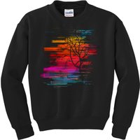 Sunset Glitch Tree Kids Sweatshirt