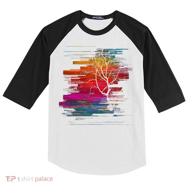Sunset Glitch Tree Kids Colorblock Raglan Jersey