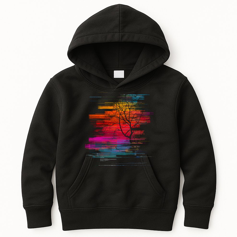 Sunset Glitch Tree Kids Hoodie