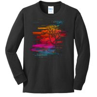 Sunset Glitch Tree Kids Long Sleeve Shirt