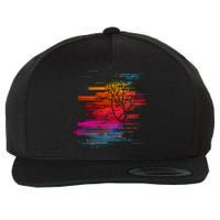 Sunset Glitch Tree Wool Snapback Cap