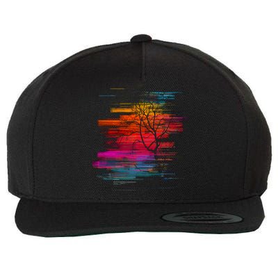 Sunset Glitch Tree Wool Snapback Cap