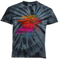 Sunset Glitch Tree Kids Tie-Dye T-Shirt