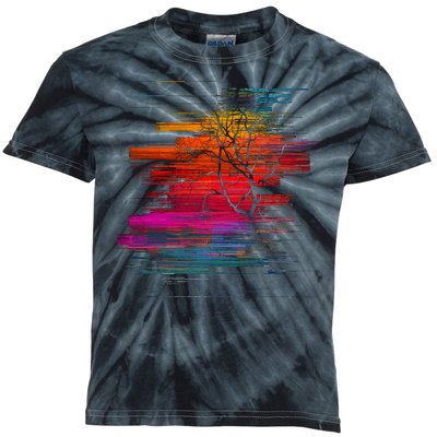 Sunset Glitch Tree Kids Tie-Dye T-Shirt