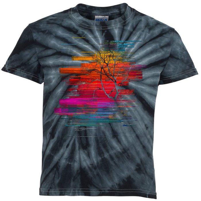 Sunset Glitch Tree Kids Tie-Dye T-Shirt