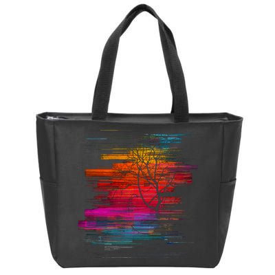 Sunset Glitch Tree Zip Tote Bag