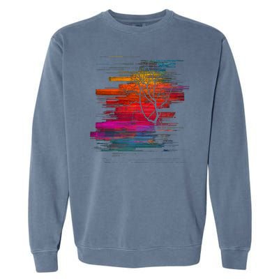 Sunset Glitch Tree Garment-Dyed Sweatshirt