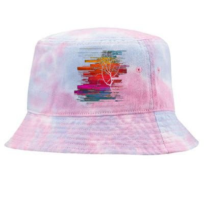 Sunset Glitch Tree Tie-Dyed Bucket Hat