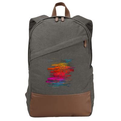 Sunset Glitch Tree Cotton Canvas Backpack