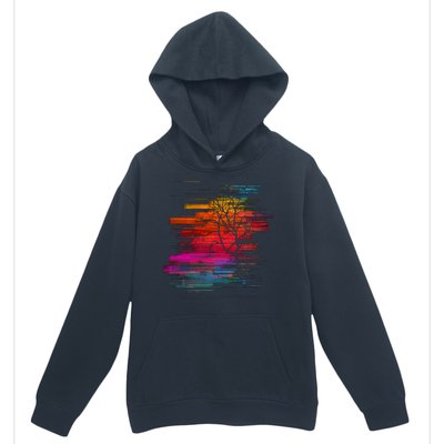 Sunset Glitch Tree Urban Pullover Hoodie