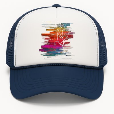 Sunset Glitch Tree Trucker Hat