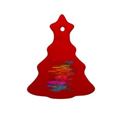 Sunset Glitch Tree Ceramic Tree Ornament