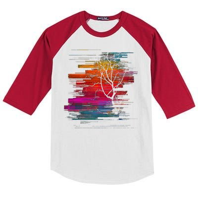 Sunset Glitch Tree Kids Colorblock Raglan Jersey