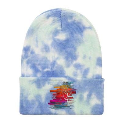 Sunset Glitch Tree Tie Dye 12in Knit Beanie