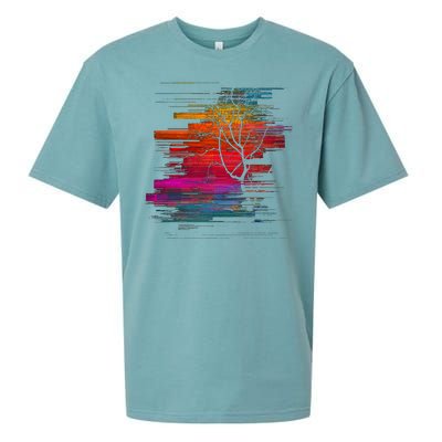 Sunset Glitch Tree Sueded Cloud Jersey T-Shirt