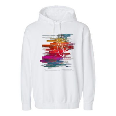 Sunset Glitch Tree Garment-Dyed Fleece Hoodie