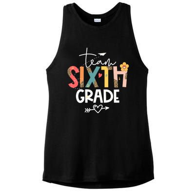 Sixth Grade Teacher Retro Groovy Design Leopard 6Th Grade Gift Ladies PosiCharge Tri-Blend Wicking Tank