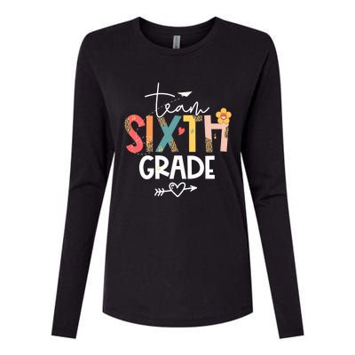 Sixth Grade Teacher Retro Groovy Design Leopard 6Th Grade Gift Womens Cotton Relaxed Long Sleeve T-Shirt