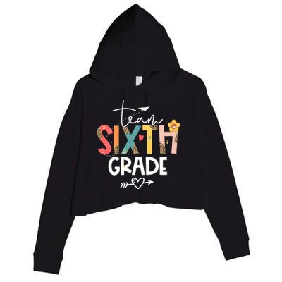 Sixth Grade Teacher Retro Groovy Design Leopard 6Th Grade Gift Crop Fleece Hoodie