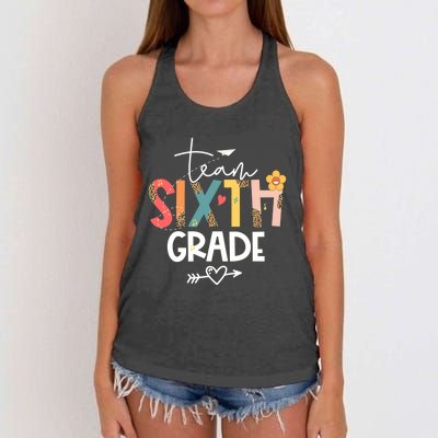 Sixth Grade Teacher Retro Groovy Design Leopard 6Th Grade Gift Women's Knotted Racerback Tank