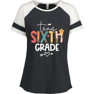 Sixth Grade Teacher Retro Groovy Design Leopard 6Th Grade Gift Enza Ladies Jersey Colorblock Tee