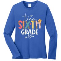 Sixth Grade Teacher Retro Groovy Design Leopard 6Th Grade Gift Ladies Long Sleeve Shirt