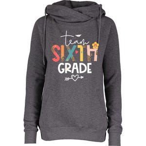 Sixth Grade Teacher Retro Groovy Design Leopard 6Th Grade Gift Womens Funnel Neck Pullover Hood