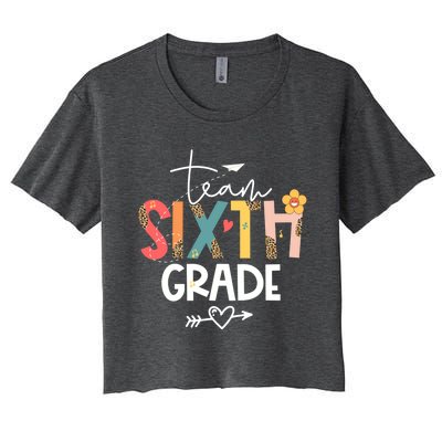 Sixth Grade Teacher Retro Groovy Design Leopard 6Th Grade Gift Women's Crop Top Tee