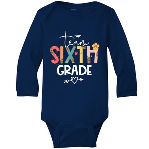 Sixth Grade Teacher Retro Groovy Design Leopard 6Th Grade Gift Baby Long Sleeve Bodysuit