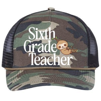 Sixth Grade Teacher Sloth Back To School 6Th Grade Gift Retro Rope Trucker Hat Cap