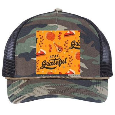 Stay Grateful Thanksgiving Holiday Retro Rope Trucker Hat Cap