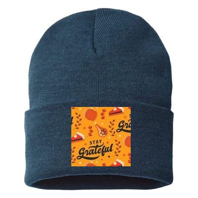 Stay Grateful Thanksgiving Holiday Sustainable Knit Beanie