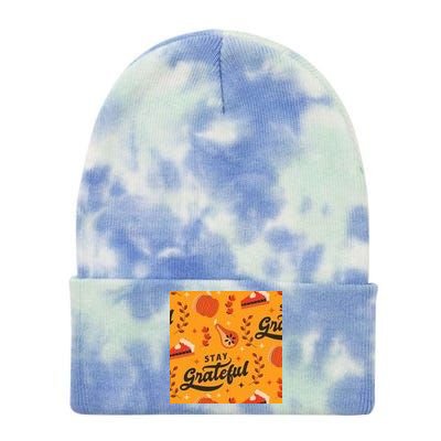 Stay Grateful Thanksgiving Holiday Tie Dye 12in Knit Beanie