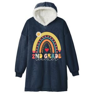 Second Grade Teacher Retro Rainbow Design 2Nd Grade Teaching Gift Hooded Wearable Blanket