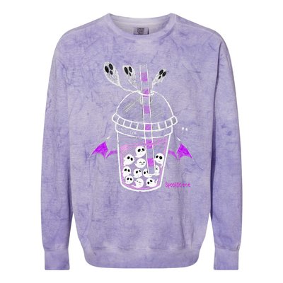 Spookscene Ghos Tea Spooky Boba Emo Goth Alt Purple Colorblast Crewneck Sweatshirt