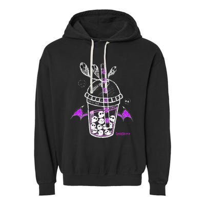 Spookscene Ghos Tea Spooky Boba Emo Goth Alt Purple Garment-Dyed Fleece Hoodie