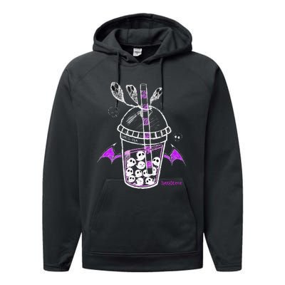 Spookscene Ghos Tea Spooky Boba Emo Goth Alt Purple Performance Fleece Hoodie