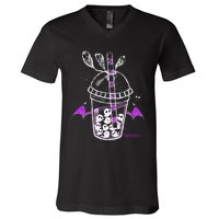 Spookscene Ghos Tea Spooky Boba Emo Goth Alt Purple V-Neck T-Shirt