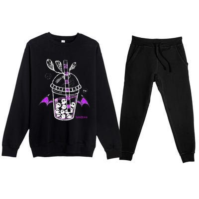 Spookscene Ghos Tea Spooky Boba Emo Goth Alt Purple Premium Crewneck Sweatsuit Set