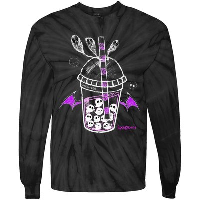 Spookscene Ghos Tea Spooky Boba Emo Goth Alt Purple Tie-Dye Long Sleeve Shirt