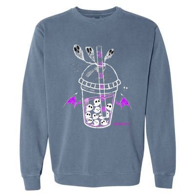 Spookscene Ghos Tea Spooky Boba Emo Goth Alt Purple Garment-Dyed Sweatshirt