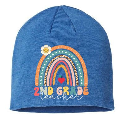 Second Grade Teacher Retro Rainbow Design 2Nd Grade Team Funny Gift Sustainable Beanie