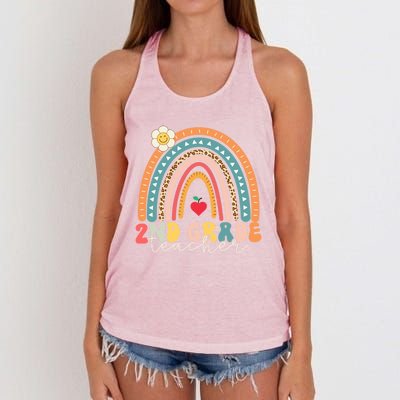 Second Grade Teacher Retro Rainbow Design 2Nd Grade Team Funny Gift Women's Knotted Racerback Tank