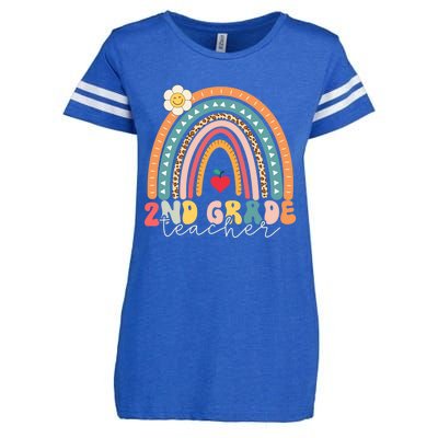 Second Grade Teacher Retro Rainbow Design 2Nd Grade Team Funny Gift Enza Ladies Jersey Football T-Shirt