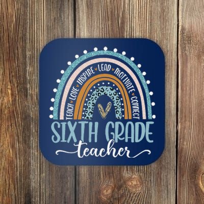 Sixth Grade Teacher Leopard Boho Rainbow Teacher's Day Coaster