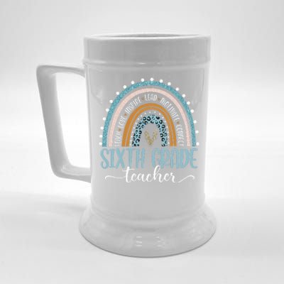 Sixth Grade Teacher Leopard Boho Rainbow Teacher's Day Beer Stein